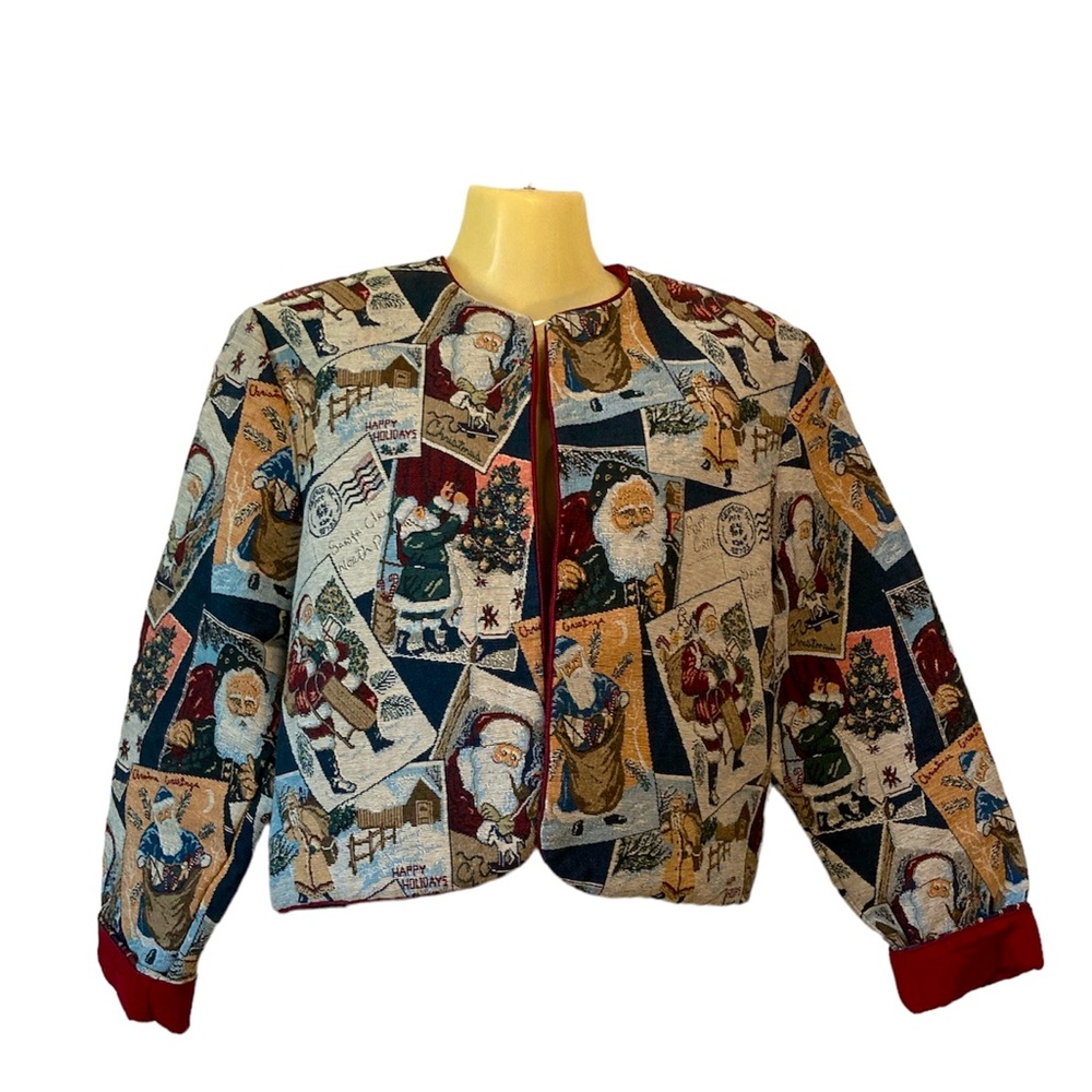 Christmas Santa Clause Tapestry Jacket Cropped Holiday Coat Unique Artsy Medium